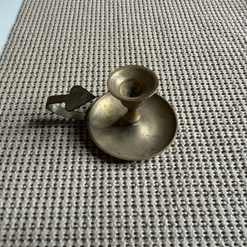 Vintage Brass Chamberstick Candlestick Holder Spade Handle Finger Loop 3 inch